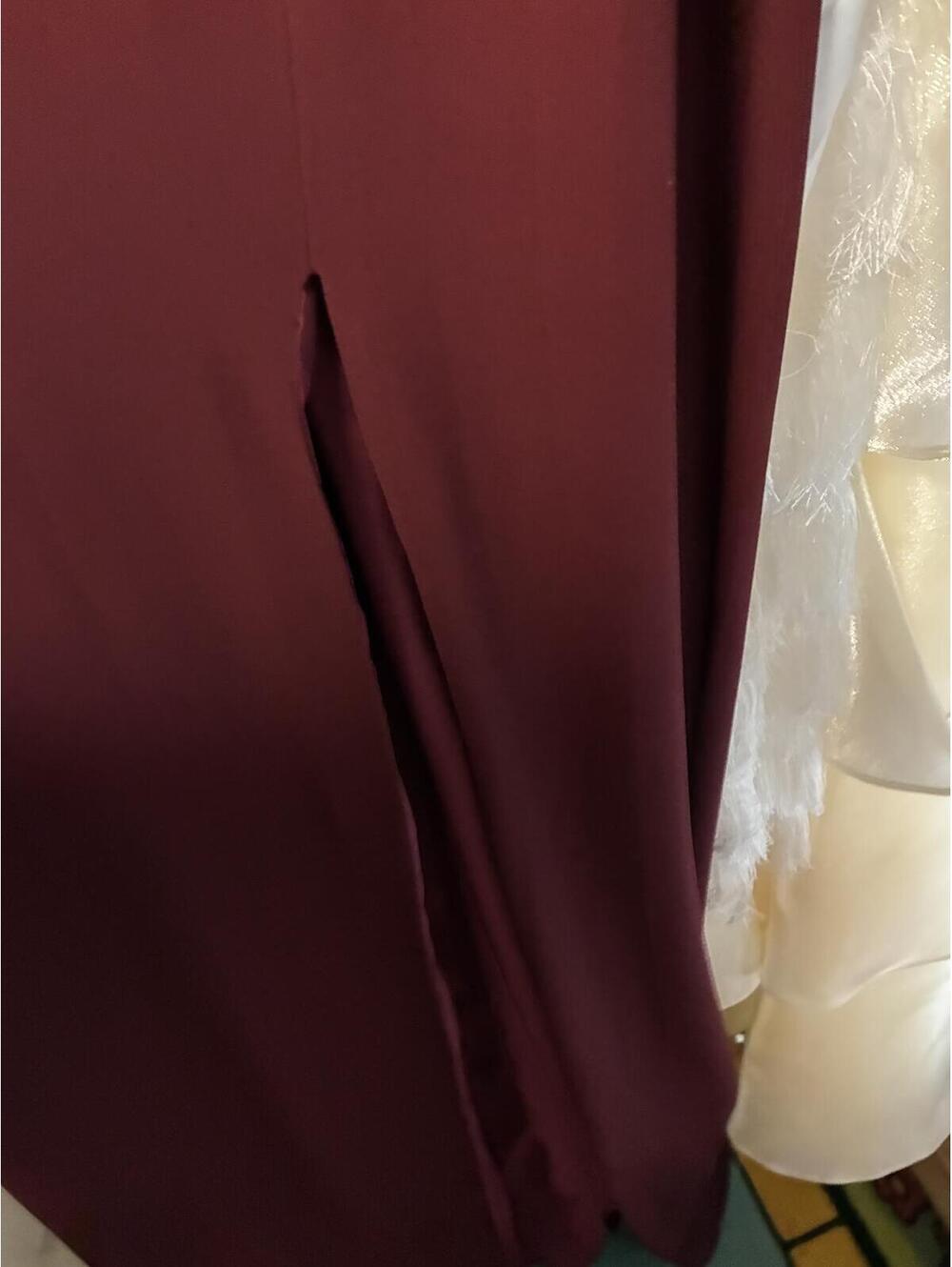 Badgley Mischka Wine Chiffon Blouson Gown High Neck Side Slit Formal Burgundy *4 - Picture 4 of 6